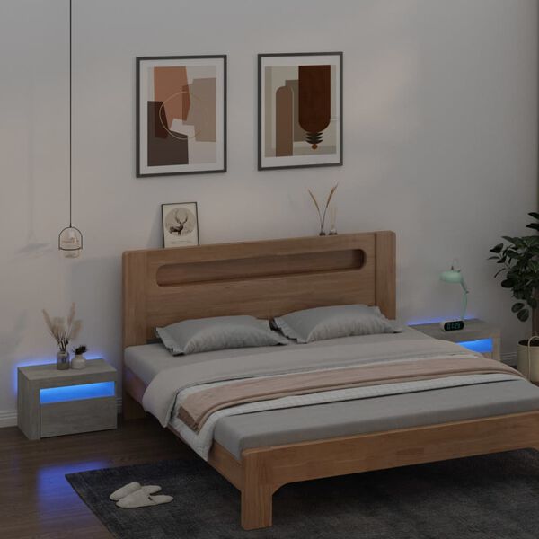 vidaXL Bedside Cabinets 2 pcs with LEDs Concrete Grey 60x35x40 cm