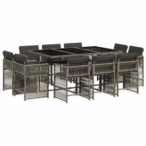 vidaXL 11 Piece Garden Dining Set with Cushions Grey Poly Rattan
