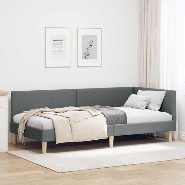 vidaXL Corner Bed Frame with Headboard Dark Grey 80 cm x 200 cm Velvet