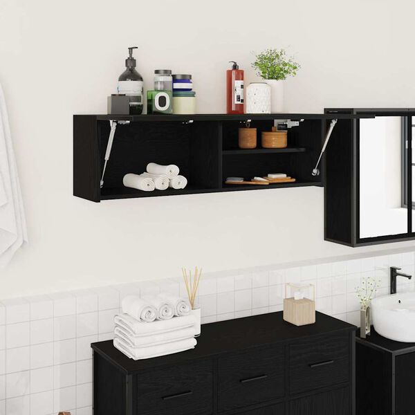 vidaXL Bathroom Wall Cabinet Black 100x25x30 cm Engineered Wood