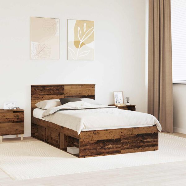 vidaXL Bed Frame with Headboard Old Wood 135 x 190 cm Engineered wood