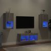 vidaXL 4 Piece TV Wall Cabinets with LED Lights Grey Sonoma