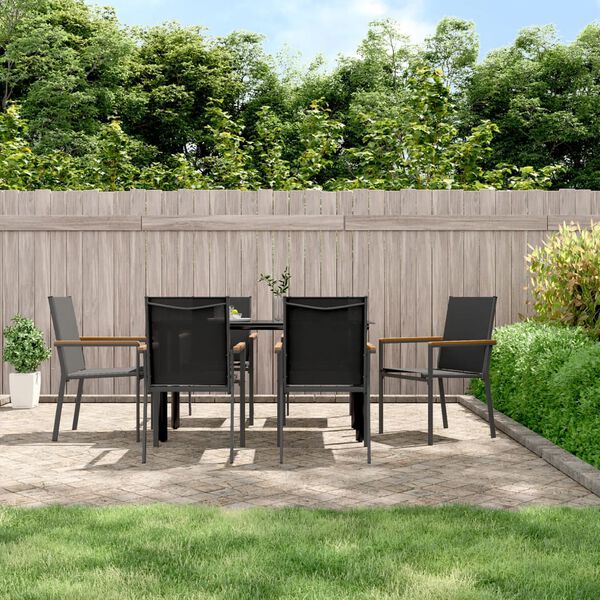 vidaXL 7 Piece Garden Dining Set Black Textilene and Steel
