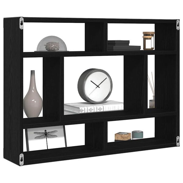 vidaXL Wall Shelf Black Oak 75x16x55 cm Engineered Wood