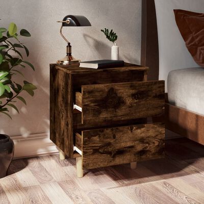 vidaXL Bed Cabinets with Solid Wood Legs 2 pcs Smoked Oak 40x35x50 cm