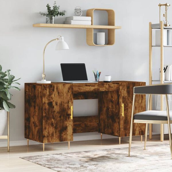 vidaXL Desk Smoked Oak 140x50x75 cm Engineered Wood