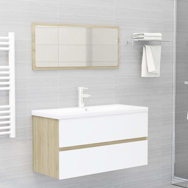 vidaXL Bathroom Furniture Set White and Sonoma Oak Engineered Wood