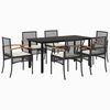 vidaXL 7 Piece Garden Dining Set with Cushions Black Poly Rattan