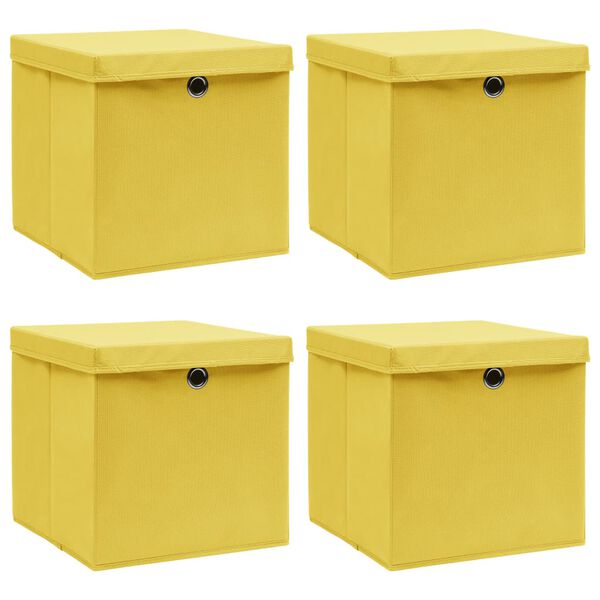 vidaXL Storage Boxes with Lids 4 pcs Yellow 32x32x32 cm Fabric
