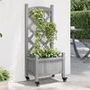 vidaXL Planter with Trellis and Wheels Grey Solid Wood Fir
