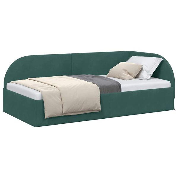 vidaXL Corner Bed Frame Dark Green 80 cm x 200 cm Fabric
