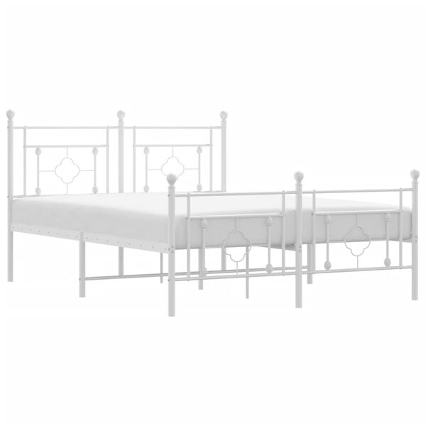 vidaXL Metal Bed Frame without Mattress with Footboard White 135x190cm