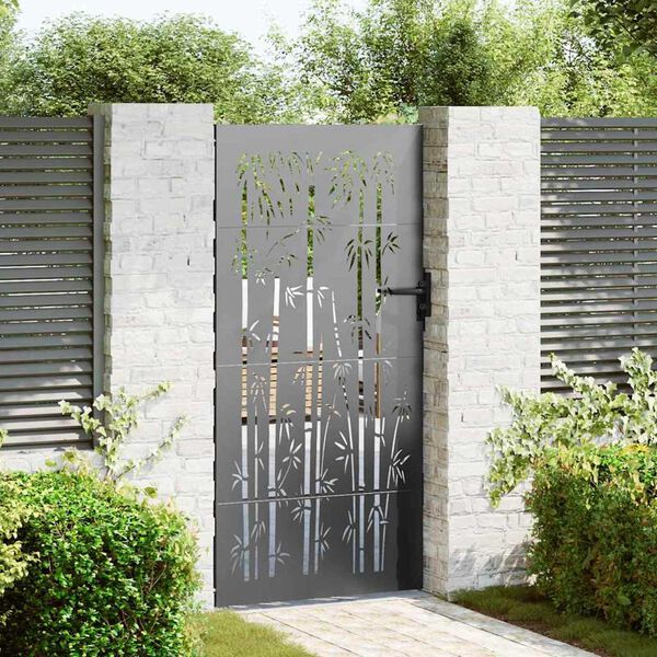 vidaXL Garden Gate 85x200 cm Corten Steel Bamboo Design