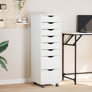 vidaXL Rolling Cabinet with Drawers "MOSS" White Solid Wood Pine