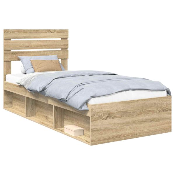 vidaXL Bed Frame with Headboard Sonoma 90 x 190 cm Solid Pine Wood