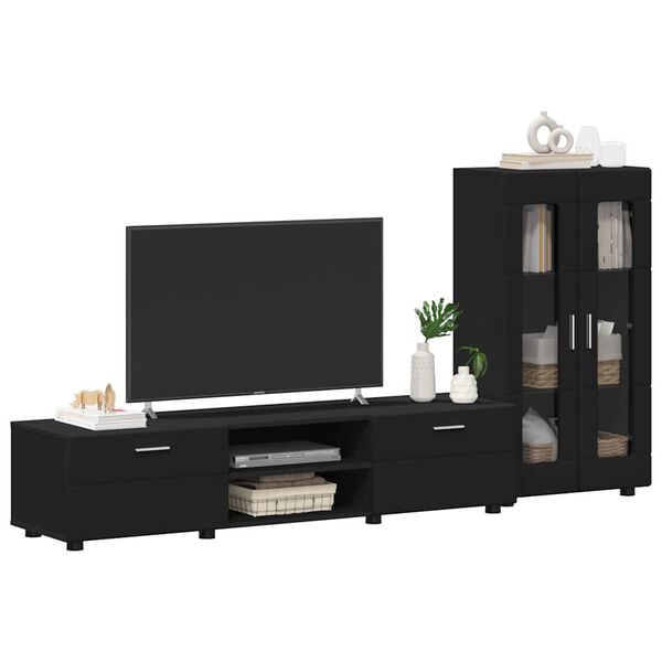 vidaXL TV Cabinet Set with Drawer FLORIN Black Engineered Wood