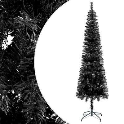 vidaXL Slim Pre-lit Christmas Tree with Ball Set Black 180 cm