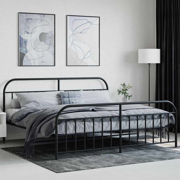 vidaXL Metal Bed Frame without Mattress with Footboard Black 200x200cm