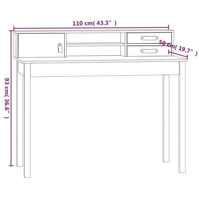 vidaXL Desk 110x50x93 cm Solid Wood Pine
