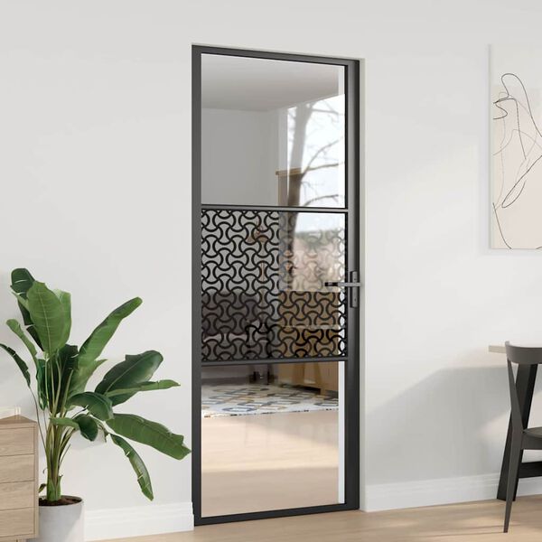 vidaXL Interior Door Black 83 x 201.5 cm Tempered glass and Aluminium
