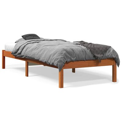 vidaXL Bed Frame Wax Brown 75x190 cm Small Single Solid Wood Pine