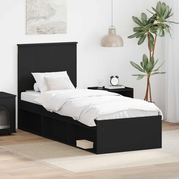 vidaXL Bed Frame with Headboard Black 75 x 190 cm Solid Pine Wood