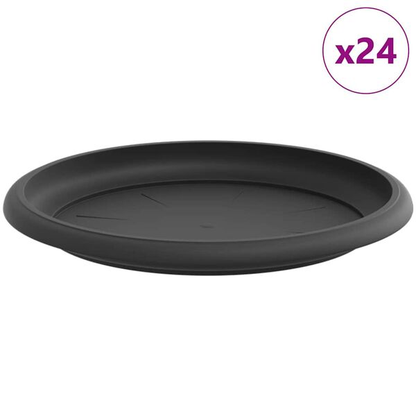 vidaXL Round Flower Tray 24 pcs Black &Oslash; 19 x 2 cm Plastic