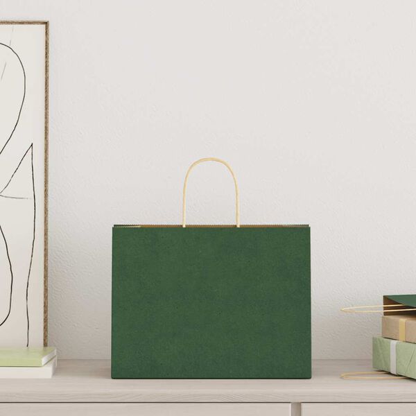 vidaXL Paper Bags 250 pcs with Handles Green 32x17x25 cm