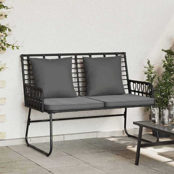 vidaXL Garden Bench Black and Anthracite Poly Rattan