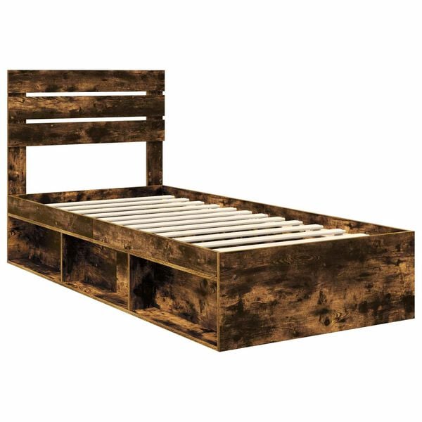 vidaXL Bed Frame Smoked Oak 100 x 200 cm Solid Pine Wood