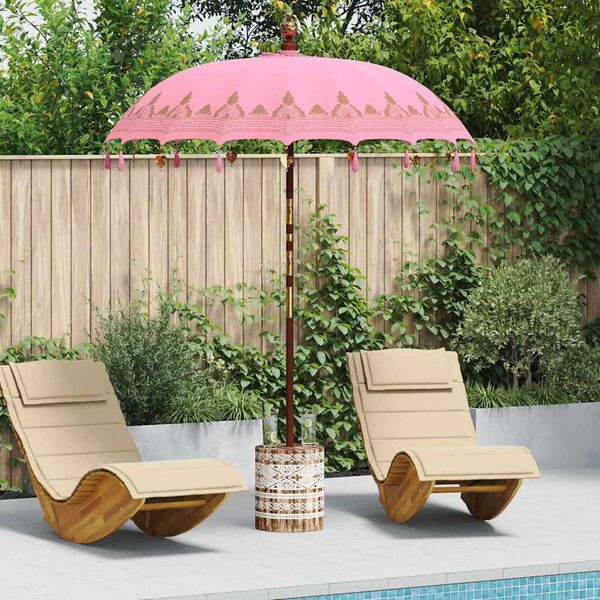 vidaXL Balinese Parasol Pink 180-190 cm Cotton and solid wood