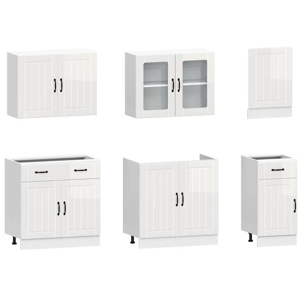vidaXL 7 Piece Kitchen Cabinet Set Lucca High Gloss White Engineered Wood
