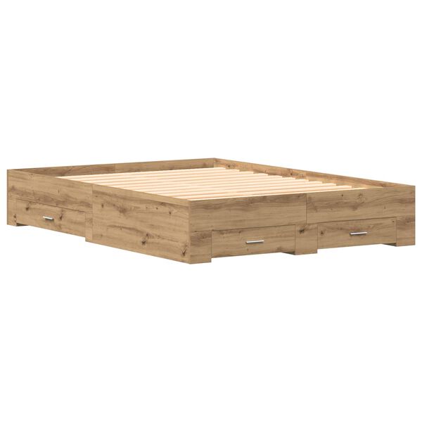 vidaXL Bed Frame with Drawer Artisan Oak 140 x 190 cm Engineered Wood