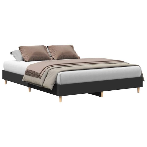 vidaXL Bed Frame No Mattress Black 150x200 cm King Size Engineered Wood