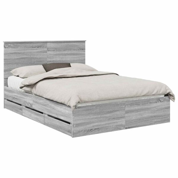 vidaXL Bed Frame with Drawer Grey Sonoma 140 x 190 cm Engineer Wood