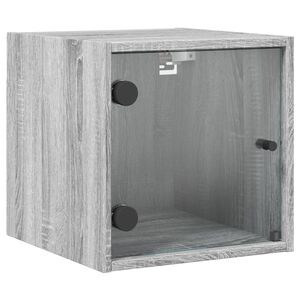 vidaXL Bedside Cabinet with Glass Door Grey Sonoma 35x37x35 cm