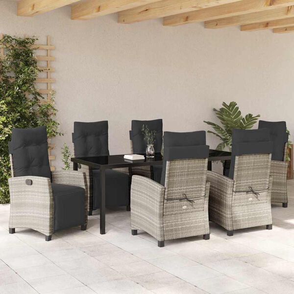 vidaXL Garden Dining Set with Cushion 7 pcs Light Grey Poly Rattan