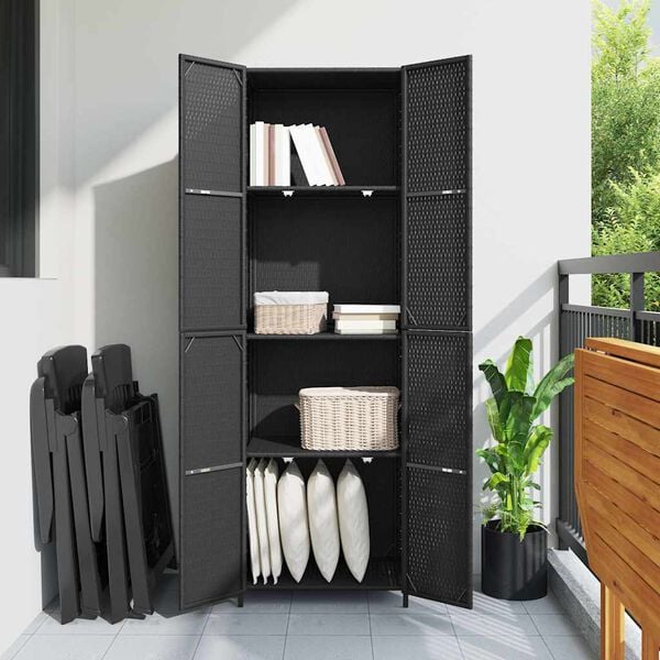 vidaXL Garden Storage Cabinet Black 59x40x180 cm Poly Rattan