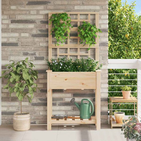 vidaXL Garden Planter with Shelf Beige 71 x 38 x 152 cm Solid Fir Wood