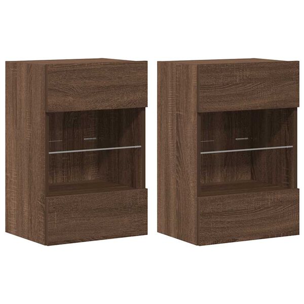 vidaXL Wall Cabinets with LED Lights for TV 2 pcs Brown Oak 40x30x60.5 cm