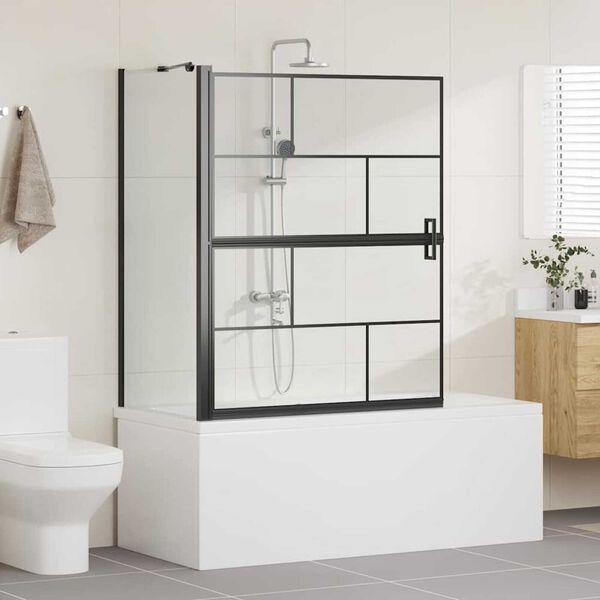 vidaXL Bath Shower Screen Black and Transparent 100 x 68 x 128 cm