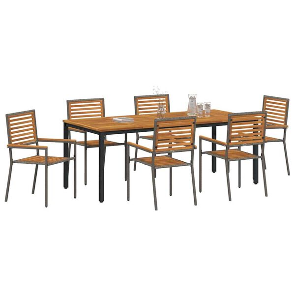 vidaXL Garden Dining Set 7 pcs Grey and Brown 200 x 100 x 75 cm