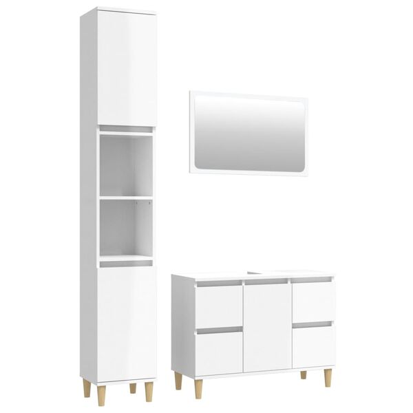 vidaXL 3 Piece Bathroom Furniture Set High Gloss White Engineered Wood