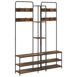 vidaXL Coat Stand with Shoes Bench Smoked Oak 143 x 30 x 199.5 cm