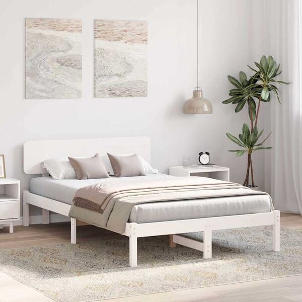 vidaXL Bed Frame with Headboard White 120 x 200 cm Solid Pine Wood