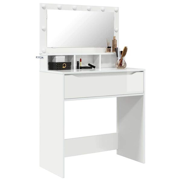 vidaXL Bedroom Dressing Tables High Gloss White 80 x 39.6 x 135 cm