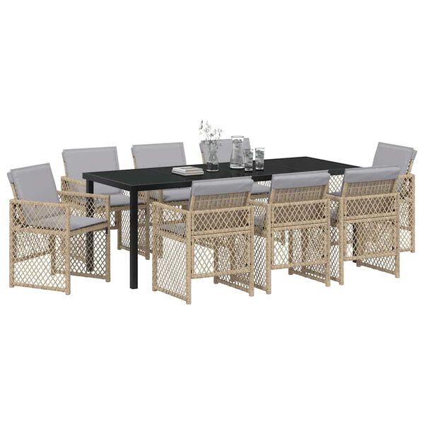 vidaXL Garden Dining Set 9 pcs Beige Poly Rattan
