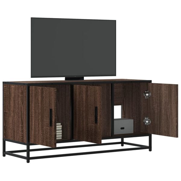 vidaXL TV Cabinet Brown Oak 100x35x50 cm Engineered Wood and Metal