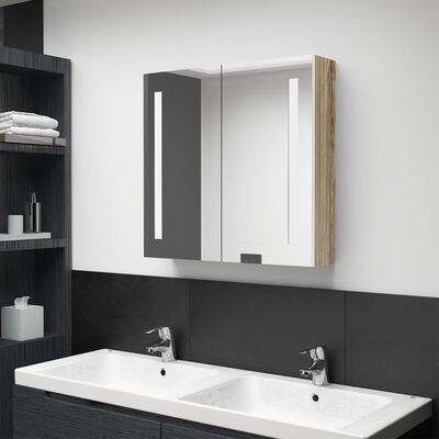 vidaXL LED Bathroom Mirror Cabinet White and Oak 62x14x60 cm
