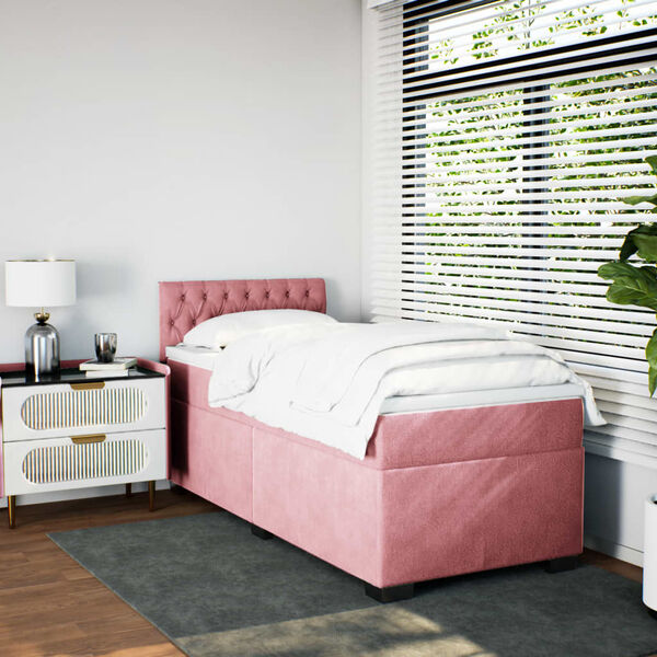 vidaXL Box Spring Bed with Mattress Pink 80x200 cm Velvet